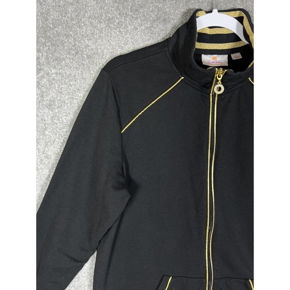 Quacker Factory Rhinestone Grommet Gold Trim Full Zip Jacket Women Large Pockets - Picture 6 of 15